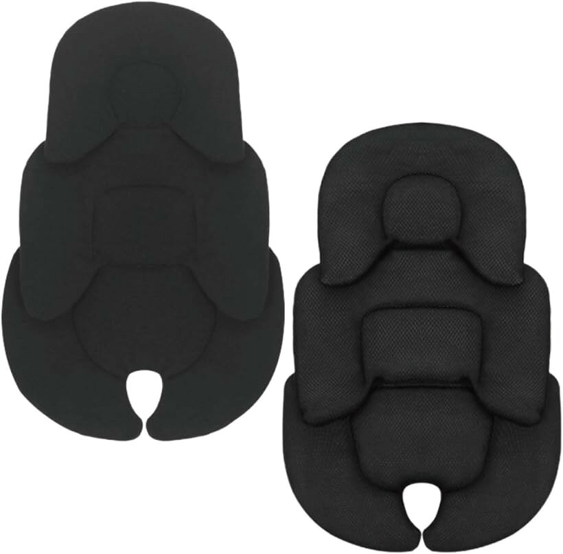 ふわふか密着 ベビーカー シートクッション チャイルドシート インナー 通気 メッシュ 軽量 両面仕様 洗濯可能 (ブラック)