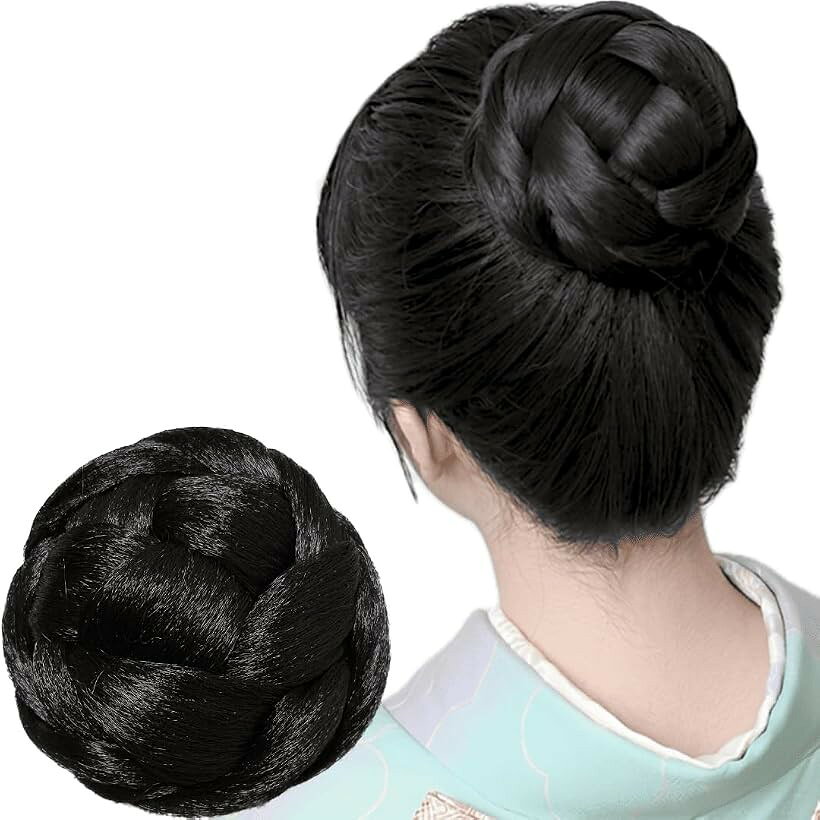 和装ウィッグ シニヨン お団子 着物 部分ウィッグ つけ毛 髪飾り 自然 盛り髪 お茶会 結婚式 浴衣 成人式 入学式 編みこみ ポイントウィッグ (ナチュラルブラック, 栞)