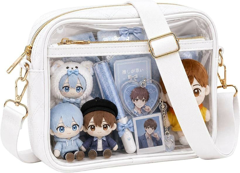 バリエーションコード : 2bkidyxo2c商品コード2bkid55s3s商品名GLOFIN ぬいポーチ 痛バッグ 推し活バッグ ぬいぐるみ 透明窓 ショルダー アクスタ 缶バッジ 斜め掛け 肩掛けブランドグロフィンカラーホワイト「推しをかわいく持ち歩ける」お気に入りのぬいぐるみや推し活グッズをまとめて収納できるぬいポーチ。ライブ、イベント、カフェ巡り、旅行など、推しとのお出かけにぴったりです。「中身が見える透明窓」クリア窓付きなので、バッグに入れたまま推しをかわいく見せられます。ぬい活・痛バコーデ・写真撮影にもおすすめです。「マチ約6cmで収納しやすい」約23x16x6cmの使いやすいサイズ感。ぬいぐるみ、缶バッジ、アクスタ、チケット、小物などをすっきり収納できます。「約200gの軽量設計」軽量で持ち歩きやすく、長時間のお出かけにも便利。ショルダーストラップ付きで、肩掛け・斜め掛けに対応しています。「選べる3カラー」ブラック、ホワイト、ピンクの3色展開。推しカラーやコーデに合わせて選べるので、普段使いにも推し活にも使いやすいデザインです。※ 他ネットショップでも併売しているため、ご注文後に在庫切れとなる場合があります。予めご了承ください。※ 品薄または希少等の理由により、参考価格よりも高い価格で販売されている場合があります。ご注文の際には必ず販売価格をご確認ください。※ 沖縄県、離島または一部地域の場合、別途送料の負担をお願いする場合があります。予めご了承ください。※ お使いのモニタにより写真の色が実際の商品の色と異なる場合や、イメージに差異が生じることがあります。予めご了承ください。※ 商品の詳細（カラー・数量・サイズ 等）については、ページ内の商品説明をご確認のうえ、ご注文ください。※ モバイル版・スマホ版ページでは、お使いの端末によっては一部の情報が表示されないことがあります。すべての記載情報をご確認するには、PC版ページをご覧ください。