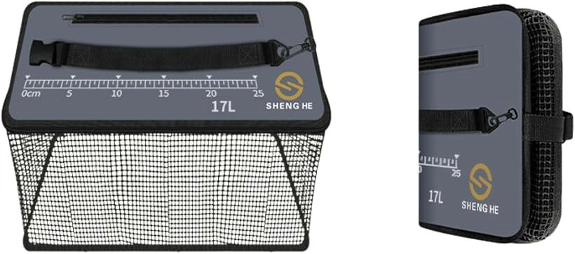 スカリ 釣り 折りたたみ 釣具 多機能 ロープ付属 活かしメモリ ケース 網 (ブラック, 17L)