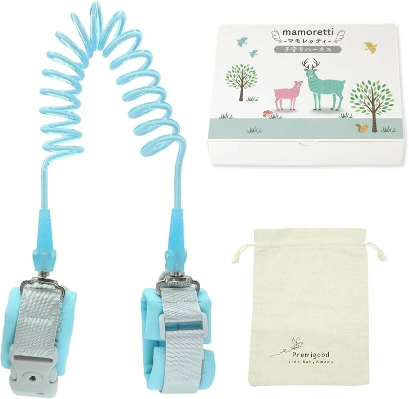 バリエーションコード : 2brj5dq0qu商品コード2brj5lv04y商品名ハーネス 子供 マモレッティパステルカラーでかわいいロゴ入りふわふわバンド＆回転リードで快適 迷子防止 リードブランドPremigoodカラースカイブルー「Premigoodロゴxミルキーカラーでおしゃれ」 淡くやさしいミルキーカラーと、 シンプルでかわいいPremigoodロゴ。どんな服にもなじみ、写真映えも。「先端が360度回転。動きを妨げない」 リード先端が360度回転するから、 歩く方向が変わっても絡みにくく、 お子さまの自由な動きを邪魔しません。「ふわふわクッションが腕をやさしく包む」 肌に触れる部分はやわらかクッション仕様。痛くなりにくく、嫌がりにくい設計で安心。「ロゴ入り巾着袋付きで持ち運びラクラク」 可愛いロゴ入り巾着袋に収納でき、 おでかけ・旅行・帰省時にもサッと持ち運び可能。「キュートなパッケージでギフトにも最適」 見た目もかわいいパッケージだから、 出産祝い・誕生日・ちょっとしたプレゼントにも喜ばれます。※ 他ネットショップでも併売しているため、ご注文後に在庫切れとなる場合があります。予めご了承ください。※ 品薄または希少等の理由により、参考価格よりも高い価格で販売されている場合があります。ご注文の際には必ず販売価格をご確認ください。※ 沖縄県、離島または一部地域の場合、別途送料の負担をお願いする場合があります。予めご了承ください。※ お使いのモニタにより写真の色が実際の商品の色と異なる場合や、イメージに差異が生じることがあります。予めご了承ください。※ 商品の詳細（カラー・数量・サイズ 等）については、ページ内の商品説明をご確認のうえ、ご注文ください。※ モバイル版・スマホ版ページでは、お使いの端末によっては一部の情報が表示されないことがあります。すべての記載情報をご確認するには、PC版ページをご覧ください。おでかけがもっと安心に、もっと楽しく。Premigood（プレミグッド）迷子防止ハーネスは、 元気いっぱいに歩き回るお子さまを、やさしく・しっかり見守るためのアイテムです。かわいいPremigoodロゴと、やわらかなミルキーカラーで、 「いかにも安全グッズ」にならない、 おしゃれなベビーアイテムに仕上げました。先端部分は360度回転設計。お子さまの動きに合わせて自然に回転するため、 引っ張られる感覚が少なく、歩く・方向転換する動作もスムーズです。腕に触れる部分は、ふわふわクッション仕様。やさしく包み込むようなつけ心地で、 長時間のおでかけでも痛くなりにくく、快適に使えます。さらに、可愛いロゴ入り巾着袋付き。コンパクトに収納でき、バッグの中でもかさばらず、 持ち運びもスムーズです。パッケージもキュートなデザインなので、 出産祝いやお誕生日など、ギフトにもおすすめ。「守る」だけでなく、 親子のおでかけをもっと笑顔にする迷子防止ハーネスです。