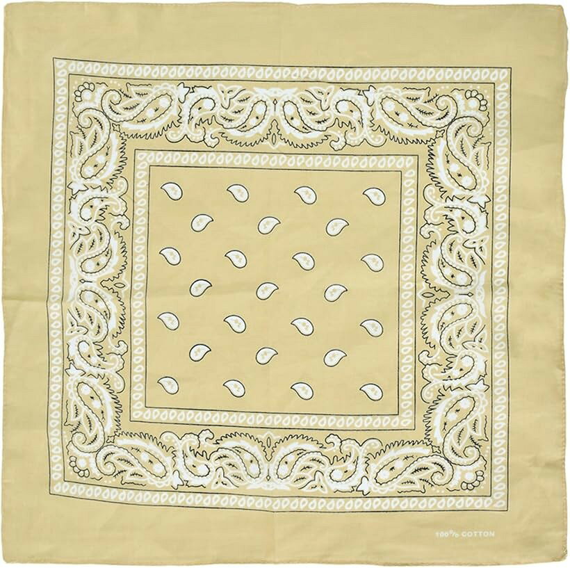 バンダナ 綿100% コットン ペイズリー 柄 ハンカチ 大判 (カーキ, 54cm x 54cm)
