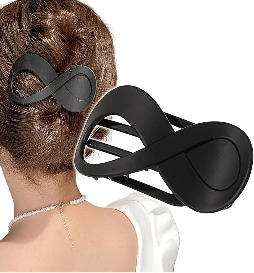 ヘアクリップ ヘアクロー ダッカール バンスクリップ エイトライン 髪留め 大人 (ブラック)