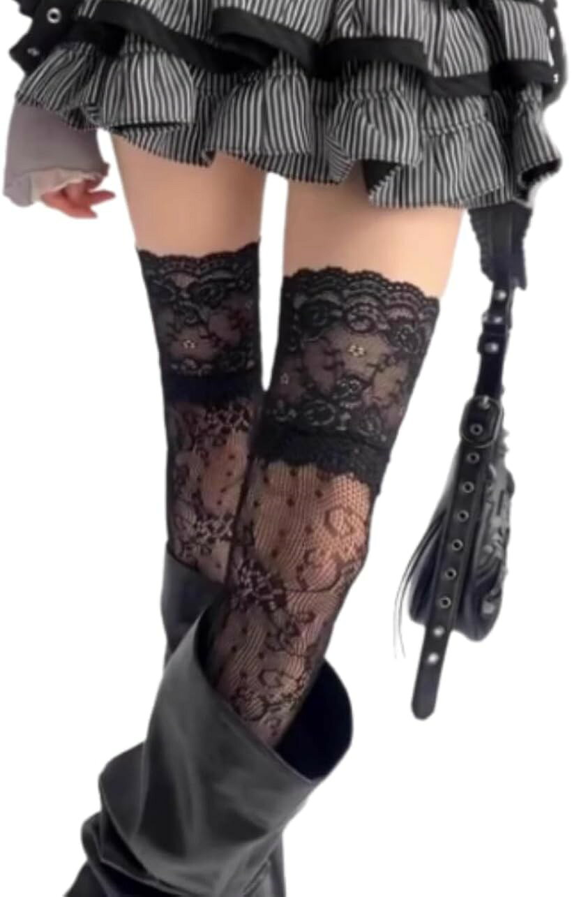 レース ニーハイソックス 3カラーセット (ブラック, 12.0 cm)