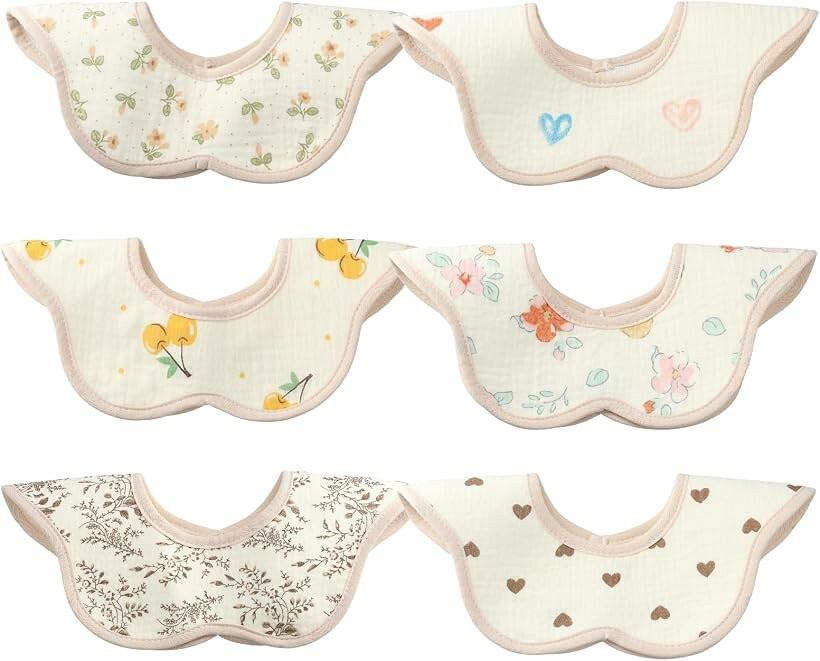 スタイ 6枚セット天使のさらふわ空気ガーゼ鉄壁防水X無添加素材 赤ちゃん 女の子 男の子 (フラワー＆フルーツ6枚セッ…