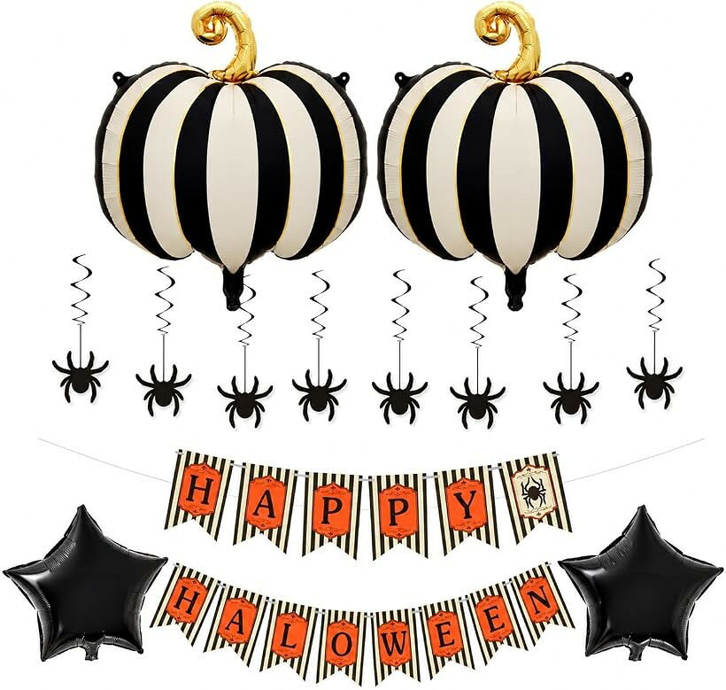 商品コード2bkj81h91h商品名ハロウィン 飾り付け セット 飾り ブラック オレンジ かぼちゃ バルーン ガーランド 風船 a-c36ブランドLumierechatカラーマルチカラーサイズ等大きな風船▶シックでおしゃれなハロウィン空間に：定番のオレンジに、ブラックとアイボリーを組み合わせた大人っぽいデザイン。かわいすぎない落ち着いたカラーで、お部屋を手軽におしゃれなハロウィン空間へ演出できます。▶これひとつで飾り付けが完成：大きなかぼちゃバルーン、ブラックのスターバルーン、Happy Halloweenガーランド、スパイダーの吊り下げ飾りをまとめたセット。アイテムを組み合わせるだけで、統一感のある装飾が完成します。▶存在感のある大きなかぼちゃバルーン：約53x63cmのかぼちゃバルーンが2個入り。ブラックとアイボリーのストライプにゴールドの差し色を加えたデザインで、飾り付けの主役として写真映えする空間をつくります。▶さまざまなハロウィンシーンに：ご自宅のリビングや玄関、子ども会、ハロウィンパーティー、店舗、イベント会場、写真撮影の背景などにおすすめ。手軽に飾れるため、忙しい方や飾り付けが初めての方にもぴったりです。▶商品仕様：(1)かぼちゃバルーンx2(53x63cm) (2)スター型バルーンx2(18インチ) (4)Happy Halloweenガーランドx1(フラッグ高さ約17cm) (4)スパイダースパイラルx1セット8個入り(約15cm)、＊風船のサイズは空気を入れる前のサイズです。空気を入れると多少小さくなります。イメージ：写真の通りです。＊お使いの端末画面によって色に若干の差異がある場合がございます。予めご了承ください。Lumierechatセレクト商品、ショップタグ有 第5853154号 Lumierechat※ 他ネットショップでも併売しているため、ご注文後に在庫切れとなる場合があります。予めご了承ください。※ 品薄または希少等の理由により、参考価格よりも高い価格で販売されている場合があります。ご注文の際には必ず販売価格をご確認ください。※ 沖縄県、離島または一部地域の場合、別途送料の負担をお願いする場合があります。予めご了承ください。※ お使いのモニタにより写真の色が実際の商品の色と異なる場合や、イメージに差異が生じることがあります。予めご了承ください。※ 商品の詳細（カラー・数量・サイズ 等）については、ページ内の商品説明をご確認のうえ、ご注文ください。※ モバイル版・スマホ版ページでは、お使いの端末によっては一部の情報が表示されないことがあります。すべての記載情報をご確認するには、PC版ページをご覧ください。いつものお部屋を、手軽にシックなハロウィン空間へ。ブラックを基調に、ハロウィンらしいオレンジと上品なアイボリー、ゴールドを組み合わせた、おしゃれなハロウィン飾り付けセットです。セットには、存在感のある大きなかぼちゃバルーン2個、ブラックのスター型バルーン2個、Happy Halloweenガーランド、8個のスパイダースパイラルが入っています。それぞれのアイテムに統一感があるため、難しいコーディネートを考えなくても、飾るだけでまとまりのあるハロウィン装飾が完成。派手すぎず、子どもから大人まで楽しめる落ち着いたデザインです。約53x63cmの大きなかぼちゃバルーンは、飾り付けの主役として存在感たっぷり。壁や窓辺、テーブル周りに飾れば、写真撮影の背景としても映える空間を演出できます。スパイダースパイラルは、天井や壁から吊るすことで立体感をプラス。ガーランドやバルーンと組み合わせれば、お部屋全体にハロウィンらしい雰囲気が広がります。ご自宅でのハロウィンパーティーはもちろん、子ども会、店舗、イベント会場、玄関、リビング、フォトブースなど、さまざまなシーンにおすすめです。飾り付けが初めての方や、準備に時間をかけず、おしゃれなハロウィンを楽しみたい方にぴったりのセットです。