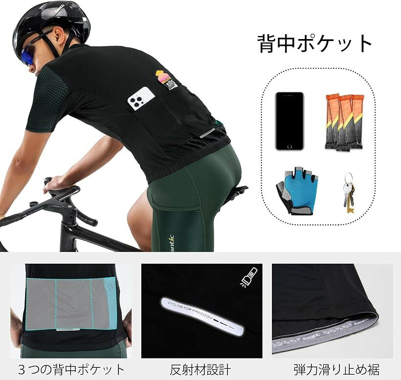 サイクルジャージ 半袖 メンズ サイクルウェア 吸汗速乾 通気 弾力 (ネイビー, L)