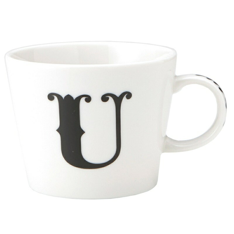 イニシャル マグカップ＆小皿 ギフトセット アルファベット プレート付マグカップ U 東欧風ALPHABET MUG お洒落デザイン食器 陶器製 テーブルウェア MADE IN JAPAN/日本製誕生日ギフト 雑貨 取寄品