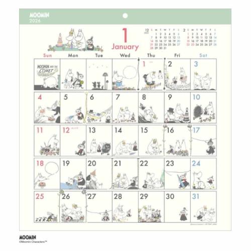 2026Calendar ムーミン コミックデザイン 壁掛けカレンダー2026年 スケジュール 北欧 APJ イラスト 書..