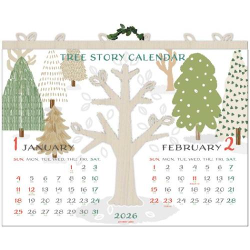 2026Calendar Treeストーリー壁掛け 壁掛けカレンダー2026年 APJ ナチュラル ガーリー インテリア 令和8年暦 マシュマロポップ