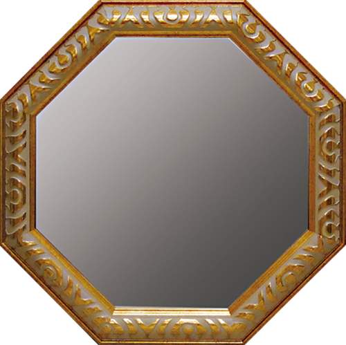 取寄品 ゴールド Lサイズ アンティーク八角ミラー 風水開運鏡
