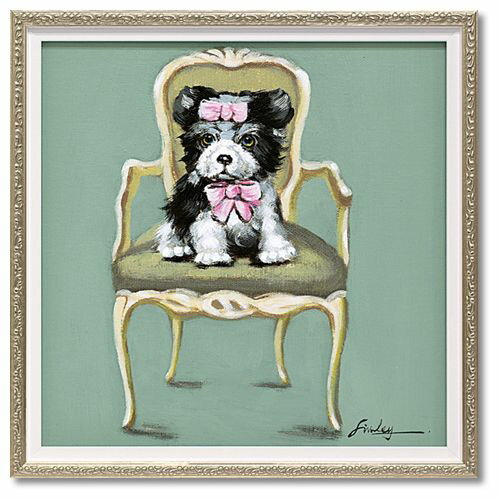 オイル ペイント アート パピーオンチェア S アートポスター 額付 動物画 可愛い 犬 インテリア 雑貨 ..