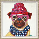 ピンクグラス ドッグ Sサイズ オイルペイントアート 動物画 OP-07034 33x33cm 油絵 額付き 犬 かわいいインテリア 取寄品 マシュマロポップ