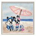 ビーチパラソル ドッグ Mサイズ オイルペイントアート 動物画 OP-18022 63x63cm 油絵 額付き 犬 かわいいインテリア 取寄品 マシュマロポップ