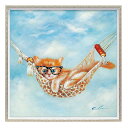 ハンモック キャット Mサイズ オイルペイントアート 動物画 OP-18023 63x63cm 油絵 額付き 猫 かわいいインテリア 取寄品 マシュマロポップ