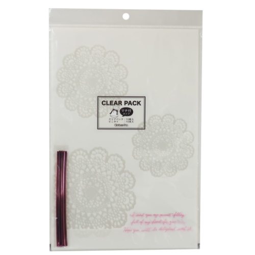 ラッピング袋 マチ付き クリアパック M & ビニタイ 10組セット レース柄 クローズピン 包装用品 ガーリープレゼント袋 メール便可 マシュマロポップ