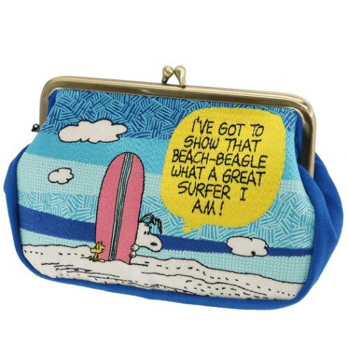 コスメポーチ スヌーピー 畳み 刺繍 がまぐちポーチ サーフィン ピーナッツ サンスター文具 プレゼント マシュマロポップ
