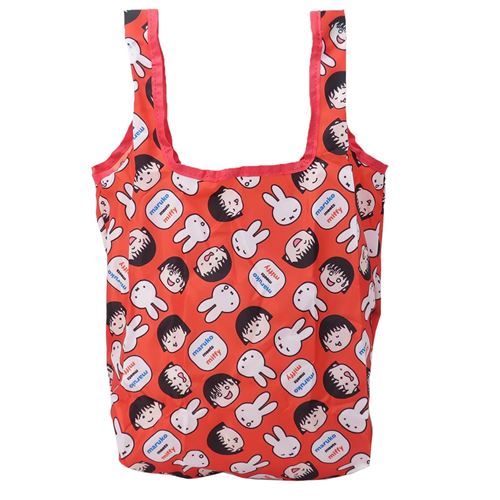エコバッグ ミッフィー ちびまる子ちゃん 折りたたみ ショッピングバッグ レッド maruko meets miffy ディックブルーナ マリモクラフト プレゼント アニメ絵本 マシュマロポップのサムネイル
