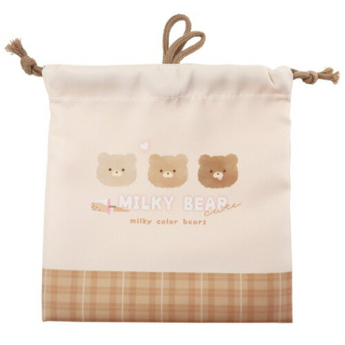 巾着袋 内ポケット付き フラット きんちゃくポーチ くま ティーズファクトリー 抗菌防臭 新入学 新学期準備文具 小学生 小学生 女の子 メール便可 マシュマロポップ