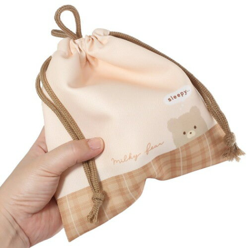 巾着袋 内ポケット付き フラット きんちゃくポーチ くま ティーズファクトリー 抗菌防臭 新入学 新学期準備文具 小学生 小学生 女の子 メール便可 マシュマロポップ