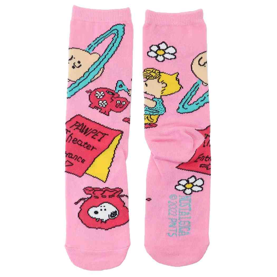 女性用靴下 スヌーピー レディース ハイソックス ちらしピンク ピーナッツ スモールプラネット ノスタルジカシリーズ メール便可 マシュマロポップ