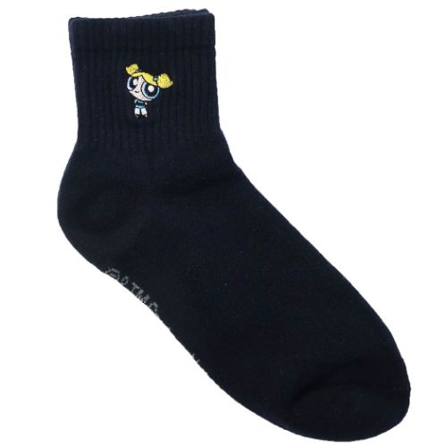 女性用 紺 靴下 パワーパフガールズ レディース ワンポイント 刺繍ソックス バブルス スモールプラネット スクールソックス メール便可 マシュマロポップのサムネイル