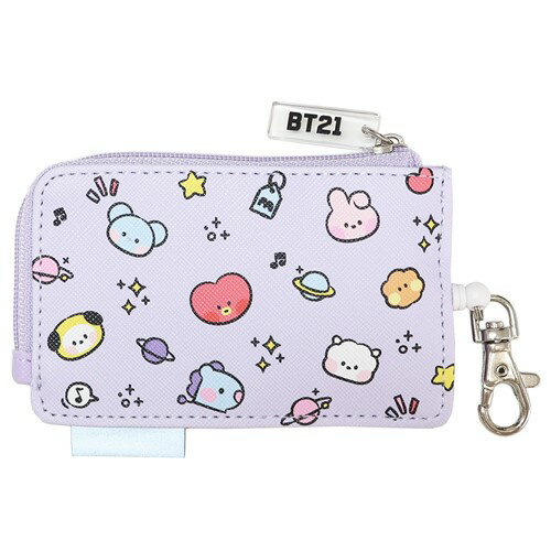 パスケース付きキーケース BT21 minini リール付きランドセルキーカバー パープルminini LINE FRIENDS クラックス ICカードケース付き 伸びる鍵ケース 新学期準備雑貨 商品 メール便可 マシュマロポップ