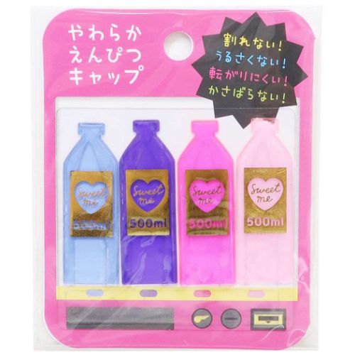鉛筆キャップ やわらかえんぴつカバー4本セット ドリンク ピンク クーリア 新学期準備文具 女の子 かわいい メール便可 マシュマロポップのサムネイル