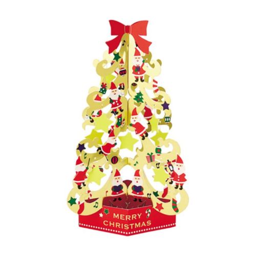 グリーティングカード CHRISTMAS クリスマスカード JX65-1 立体 金箔ツリーにサンタ サンリオ ギフト雑貨 Xmasカード メール便可 マシュマロポップ
