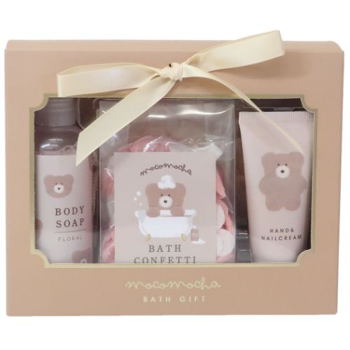 バスギフト ほっこりモコモカ ボディソープ＆ハンドクリーム＆バスコンフェッティ＆ボディスポンジ モカ フローラルの香り クーリア プレゼント ギフト かわいい お風呂雑貨 マシュマロポップのサムネイル