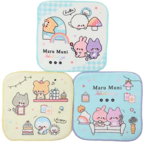 ミニタオル3Pセット ハンカチタオル3枚組 MARU MUNI HOLIDAY 新入学 カミオジャパン かわいい 新学期準備雑貨 メール便可 マシュマロポップ