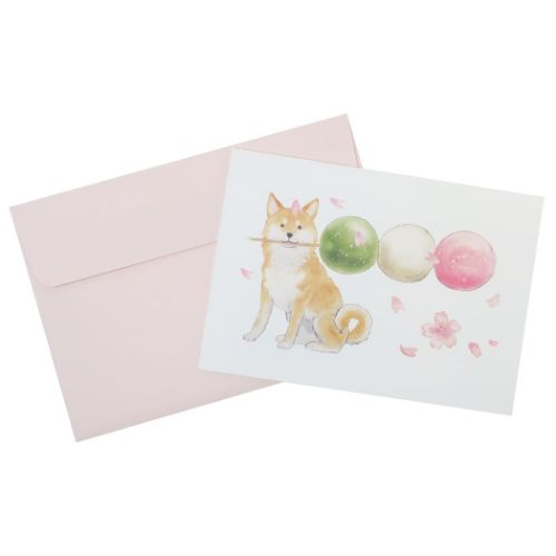 グリーティングカード 村田なつか しばいぬと春のおやつカード 3色団子 アクティブコーポレーション メッセージカード 封筒付き メール便可 マシュマロポップ