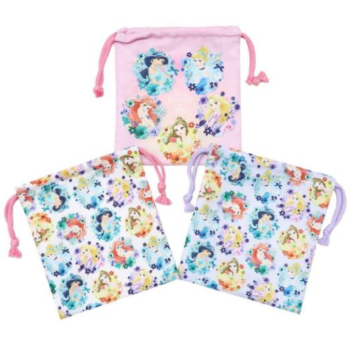 巾着袋 ディズニープリンセス きんちゃくポーチ3枚セット 新入学 ディズニー 粧美堂 小物入れ メール便可 マシュマロポップのサムネイル
