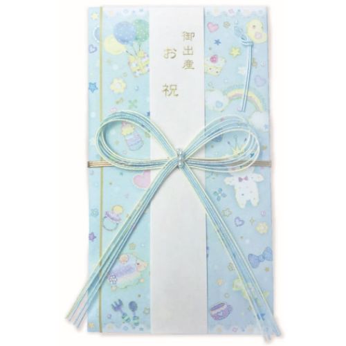のし袋 たけいみき ベビーご祝儀袋 ベビーブルー クローズピン 出産祝い 中封筒&短冊付き 金封 多当折り ガーリーイラスト メール便可 マシュマロポップ