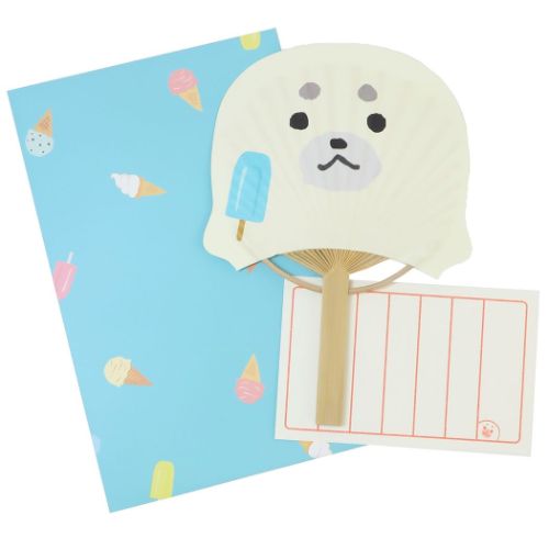 グリーティングカード あにまる竹うちわカード 一筆箋付きサマーカード あざらし アクティブコーポレーション 暑中見舞い 夏 メッセージカード メール便可 マシュマロポップ