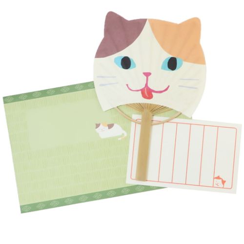 グリーティングカード あにまる竹うちわカード 一筆箋付きサマーカード ネコ ねこ アクティブコーポレーション 暑中見舞い 夏 メッセージカード メール便可 マシュマロポップのサムネイル