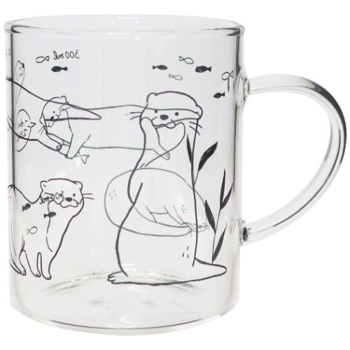 マグカップ 耐熱グラスマグ 海アート カワウソ パインクリエイト 耐熱 ガラス ギフト プレゼント マシ..