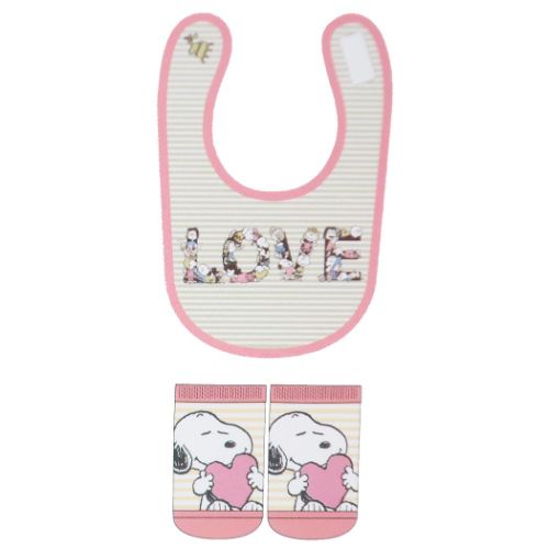 ベビー用品 スヌーピー ベビーセット ビブ＆ソックス LOVE ピーナッツ スモールプラネット プレゼント ギフト スタイ＆赤ちゃん用靴下 出産祝い メール便可 マシュマロポップ