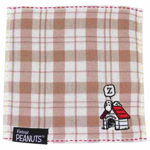 ミニタオル スヌーピー ガーゼチェック パイルミニタオル ブラウン ピーナッツ プレゼント メール便可 マシュマロポップ