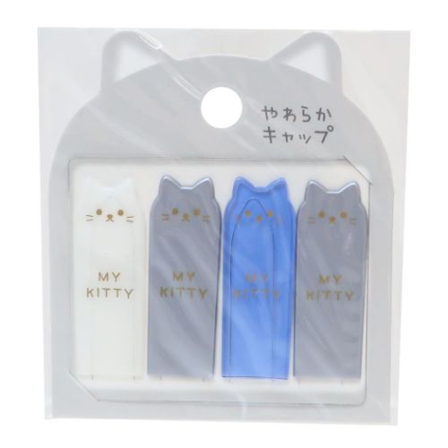 鉛筆キャップ やわらかえんぴつキャップ えんぴつカバー4本セット ネコ グレー クーリア 新学期準備文具 かわいい メール便可 マシュマロポップのサムネイル