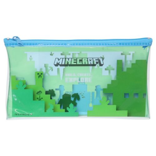 クリアポーチ マインクラフト ビニールフラットポーチ ブルー Minecraft ケイカンパニー 新入学 ゲームメール便可 マシュマロポップ