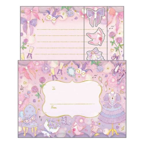手紙セット たけいみき レターセット スミレ色のステージ クローズピン 便箋&封筒 ガーリーイラスト メール便可 マシュマロポップ