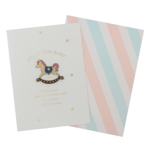グリーティングカード ウッドパーツベビーカード 木馬 APJ メッセージカード 出産 お祝い 封筒付き メール便可 マシュマロポップ