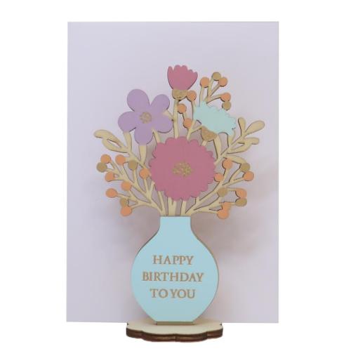 グリーティングカード ウッドスタンドバースデーカード フラワー APJ 誕生日 メッセージカード 封筒付き メール便可 マシュマロポップ