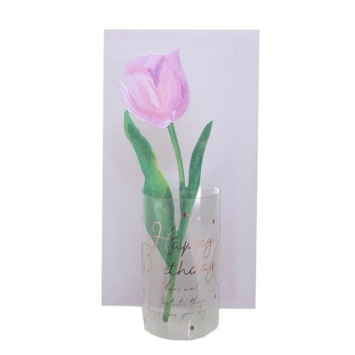 グリーティングカード ダイカットフラワーカード チューリップ APJ 誕生日 バースデーカード メッセージカード 封筒付き メール便可 マシュマロポップ
