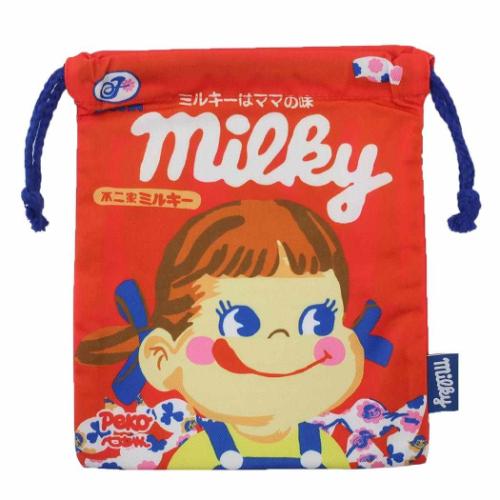 巾着袋 不二家のペコちゃん 巾着 きんちゃくポーチ ミルキー ジェイズプランニング 新学期準備雑貨 小物入れ メール便可 マシュマロポップ