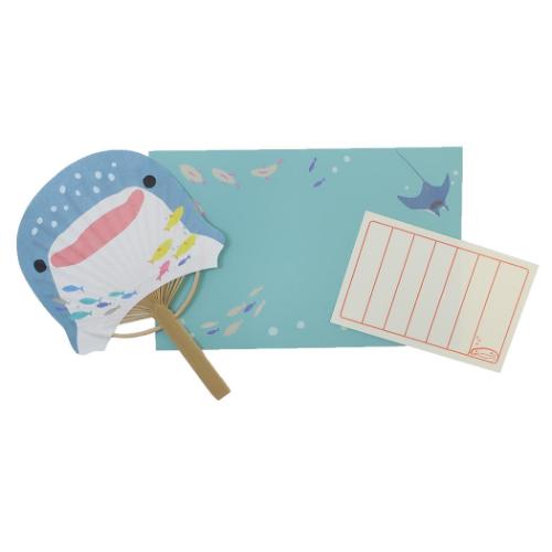 グリーティングカード 藤並うずら あにまる竹うちわ ジンベエザメ アクティブコーポレーション 一筆箋付き かわいい メール便可 マシュマロポップ