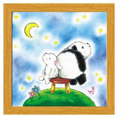 フレーム付きアート 絵描きサリー うさぎ パンダ 月 ナチュラル どうぶつ スペースギャラリーリミテッド SA-220NA 20cm角額装 動物メッセージアート 取寄品 マシュマロポップ