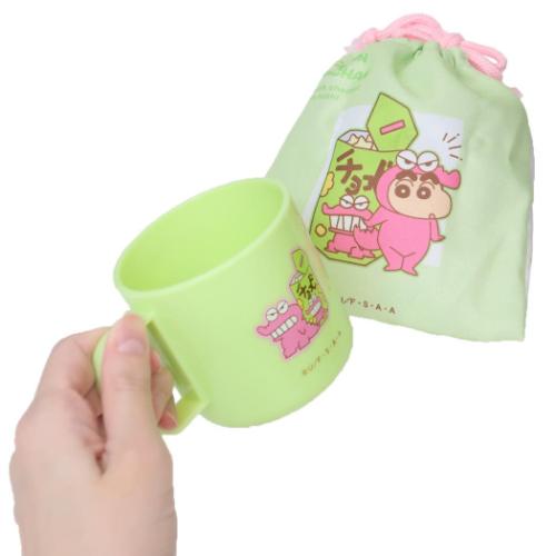 巾着袋 クレヨンしんちゃん プラコップ＆巾着セット ハッピーカラー チョコビ ティーズファクトリー 入園準備 幼稚園 小学生 きんちゃくポーチ アニメ マシュマロポップ