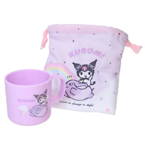 巾着袋 クロミ プラコップ＆巾着セット レインボー サンリオ ティーズファクトリー 入園準備 幼稚園 小学生 きんちゃくポーチ マシュマロポップ